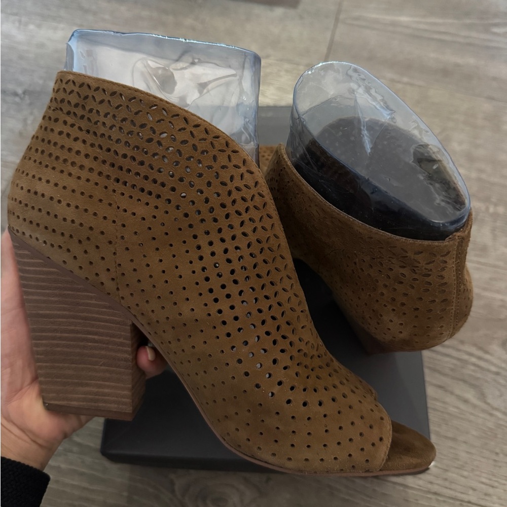 Vince Camuto Tan Perforated Ankle Booties